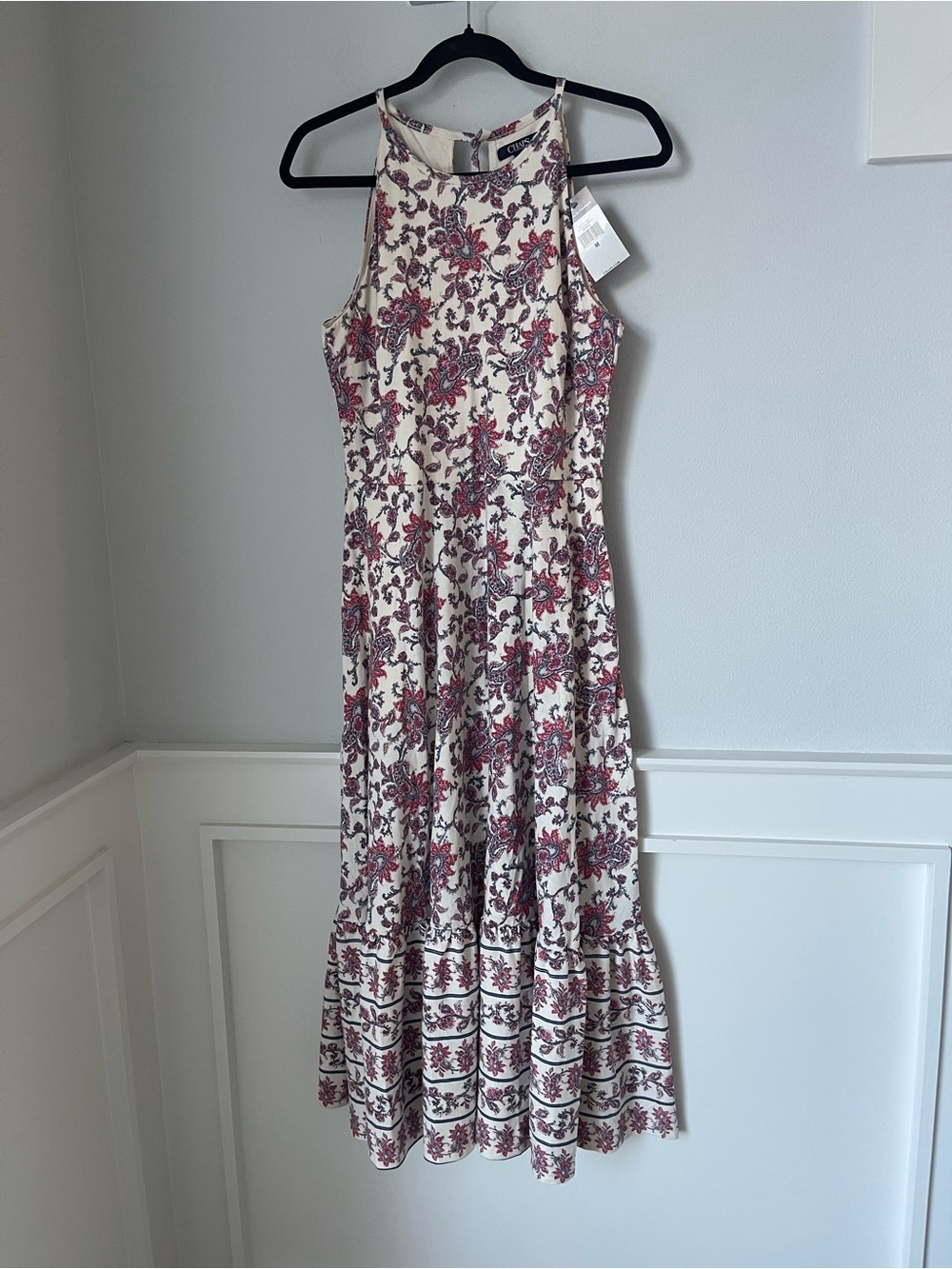 Chaps Cream Maxi Dress with Burgundy Floral Print